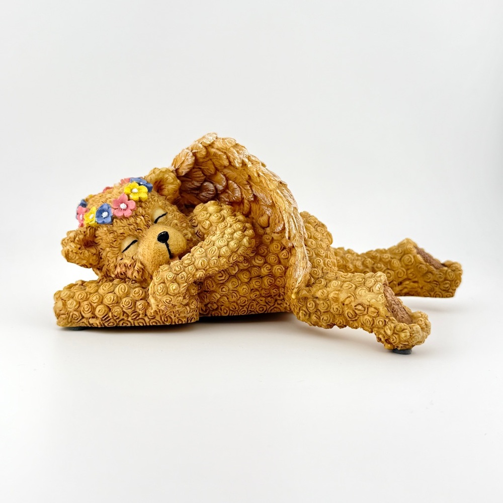 Sleeping Teddy Bear Angel Figurine Cottagecore Home Decor